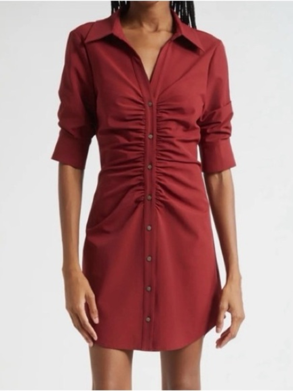 cinq a sept | Mini Elina Dress Wineberry | Ruched Button-Up Mini | Size 8